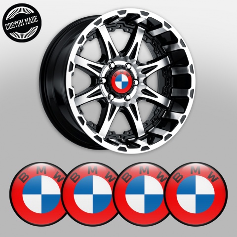 BMW Stickers for Wheels Center Caps Red Ring Classic Logo