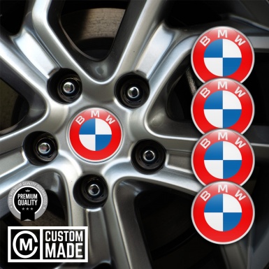 BMW Wheel Emblem for Center Caps Red Base Grey Ring