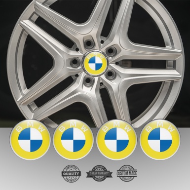 BMW Stickers for Wheels Center Caps Yellow Base Grey Ring