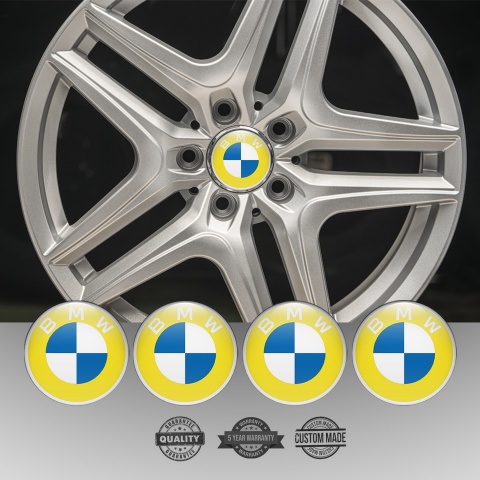 BMW Stickers for Wheels Center Caps Yellow Base Grey Ring