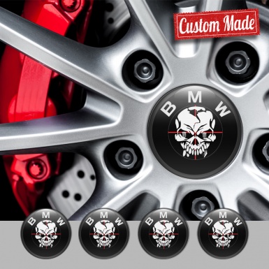 BMW Emblem for Center Wheel Caps Black White Skull