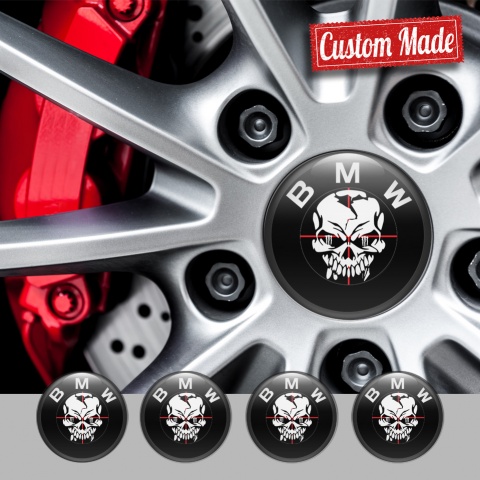 BMW Emblem for Center Wheel Caps Black White Skull