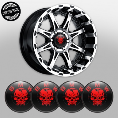 BMW Stickers for Center Wheel Caps Black Base Red Skull