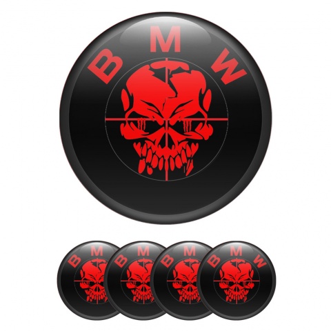 BMW Stickers for Center Wheel Caps Black Base Red Skull