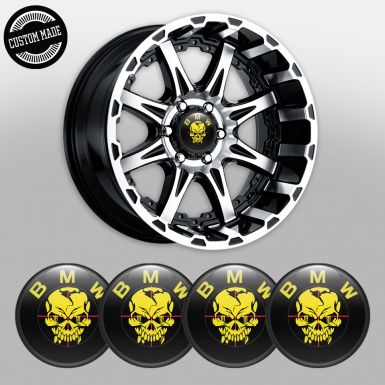 BMW Stickers for Center Wheel Caps Black Base Yellow Skull