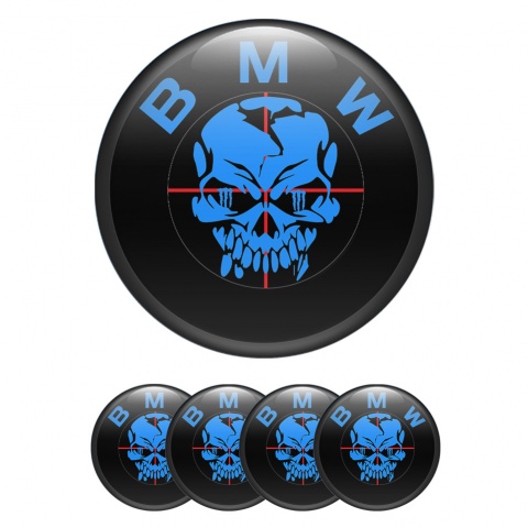 BMW Emblem for Wheel Center Caps Black Fill Blue Skull