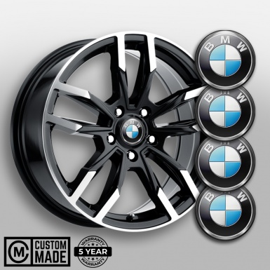 BMW Emblem for Center Wheel Caps Black Silver Circle