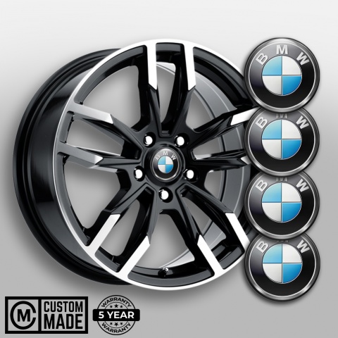 BMW Emblem for Center Wheel Caps Black Silver Circle