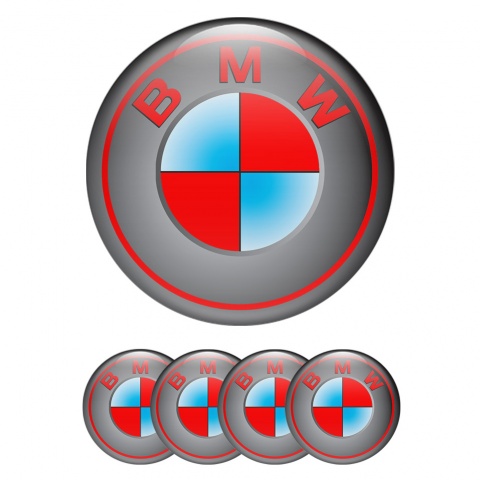 BMW Stickers for Wheels Center Caps Grey Red Circle Design