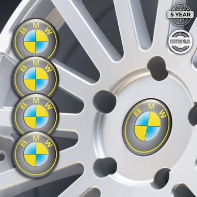 BMW Center Wheel Caps Stickers Grey Yellow Circle Design