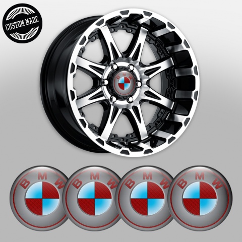 BMW Wheel Stickers for Center Caps Red Carbon Circle Design