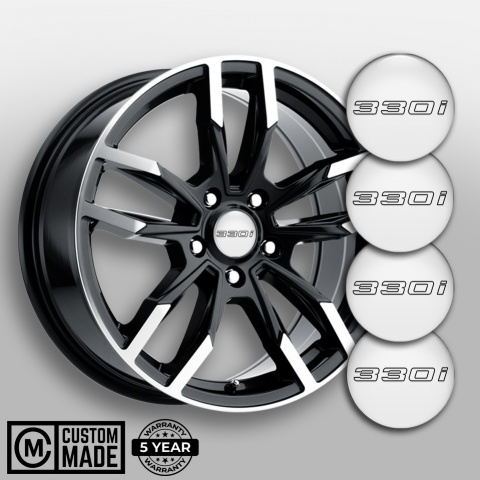 BMW Stickers for Wheels Center Caps 330i White Black Outline