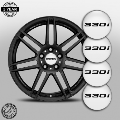 BMW Center Wheel Caps Stickers White 330i Black Logo