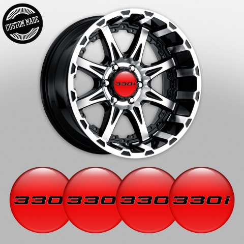 BMW Emblems for Center Wheel Caps Red 330i Black Logo