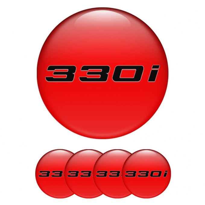 BMW Emblems for Center Wheel Caps Red 330i Black Logo