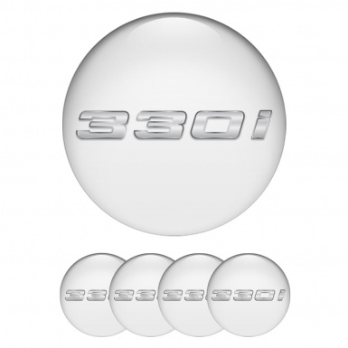 BMW Wheel Emblem for Center Caps White 330i Silver Logo
