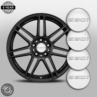 BMW Wheel Emblem for Center Caps White 330i Silver Logo