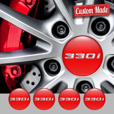 BMW Center Wheel Caps Stickers Red 330i Silver Logo