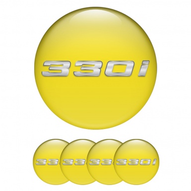 BMW Emblems for Center Wheel Caps Yellow 330i Silver Logo