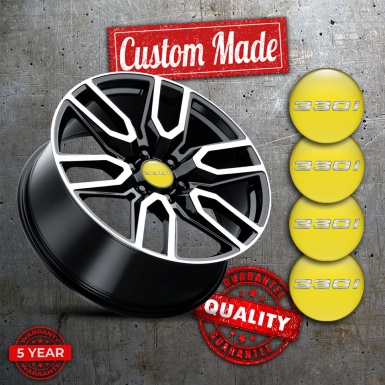 BMW Emblems for Center Wheel Caps Yellow 330i Silver Logo