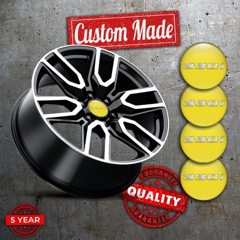 BMW Emblems for Center Wheel Caps Yellow 330i Silver Logo