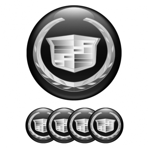 Cadillac Silicone Stickers for Center Wheel Caps Black Silver Logo