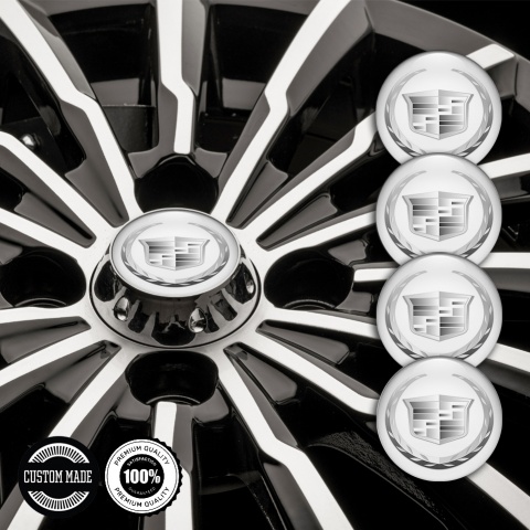 Cadillac Domed Stickers for Wheel Center Caps White Silver Logo