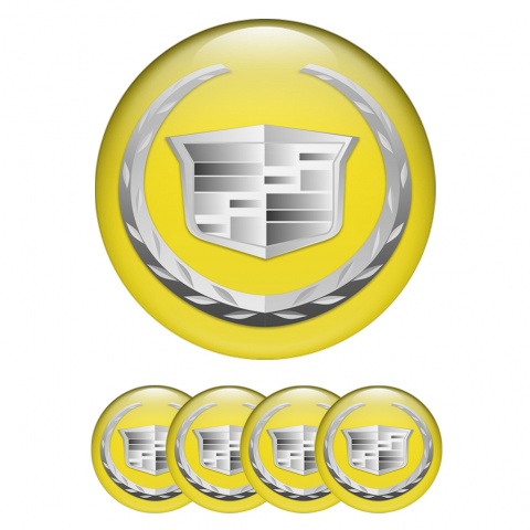 Cadillac Domed Stickers for Wheel Center Caps Yellow Silver Logo