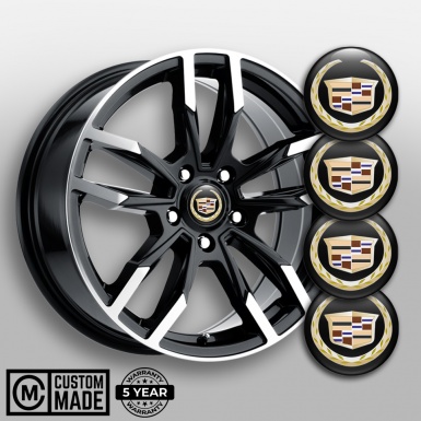 Cadillac Center Wheel Caps Stickers Black Gold Logo