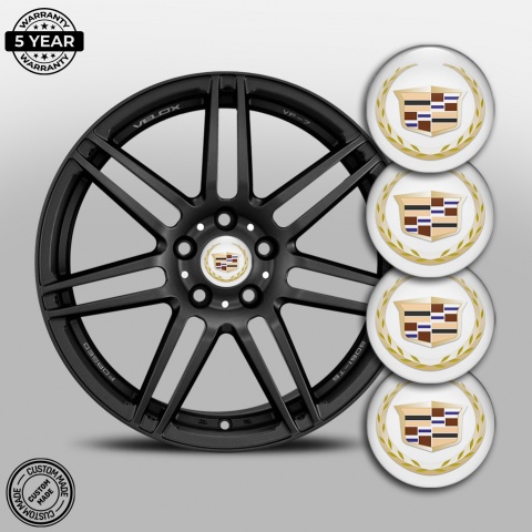 Cadillac Emblems for Center Wheel Caps White Gold Logo