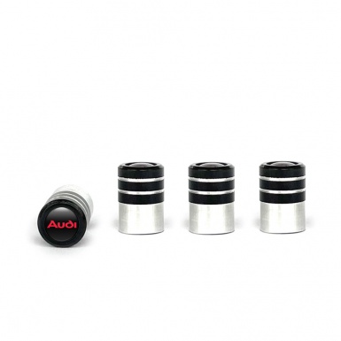Audi Tyre Valve Caps Black 4 pcs Red Logo