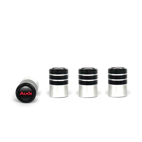 Audi Tyre Valve Caps Black 4 pcs Red Logo