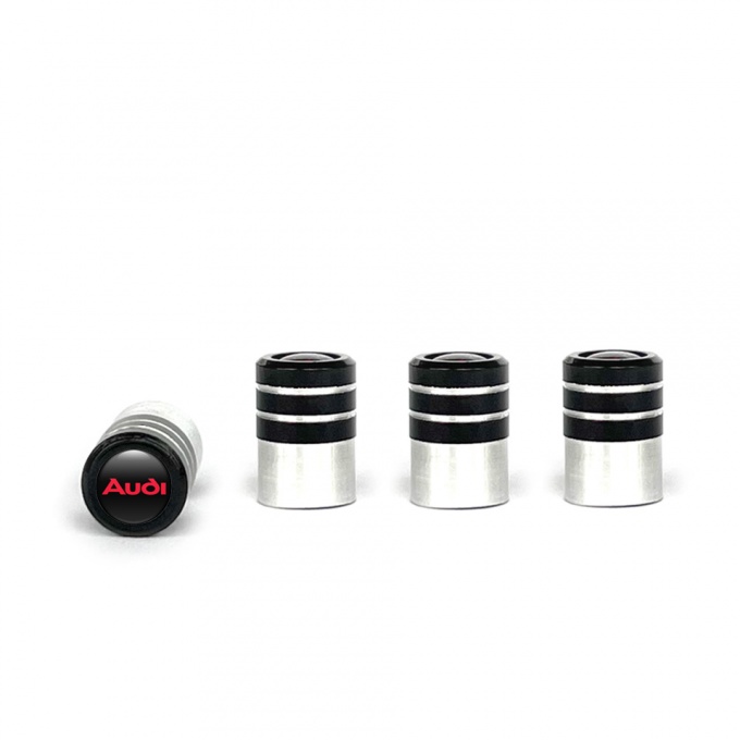 Audi Tyre Valve Caps Black 4 pcs Red Logo
