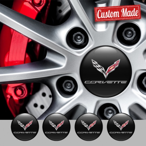 Chevrolet Corvette Emblems for Center Wheel Caps Black Chrome Logo