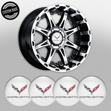 Chevrolet Corvette Wheel Stickers for Center Caps White Chrome Logo
