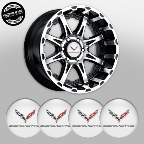 Chevrolet Corvette Wheel Stickers for Center Caps White Chrome Logo