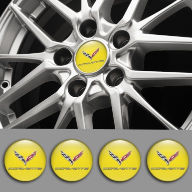 Chevrolet Corvette Wheel Emblem for Center Caps Yellow Chrome Logo