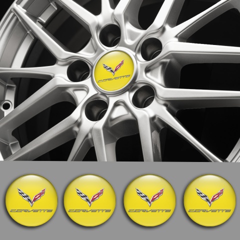 Chevrolet Corvette Wheel Emblem for Center Caps Yellow Chrome Logo