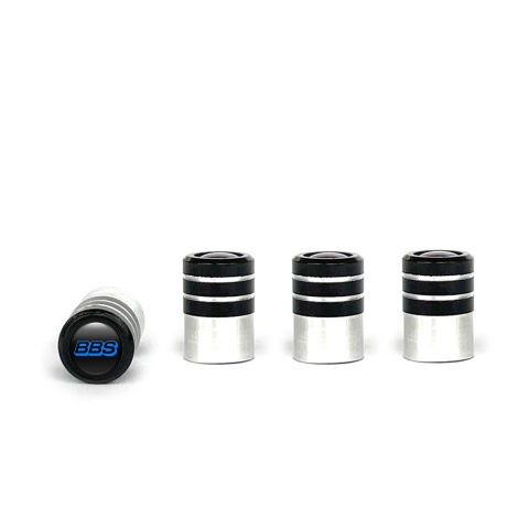 BBS Valve Caps Black 4 pcs Black Silicone Sticker with Blue Logo