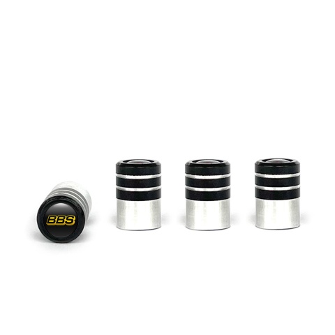 BBS Valve Caps Black 4 pcs Black Silicone Sticker with Yellow Logo