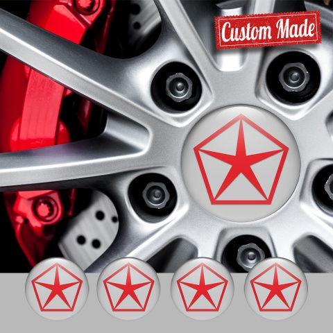 Chrysler Center Wheel Caps Stickers Grey Classic Red Logo