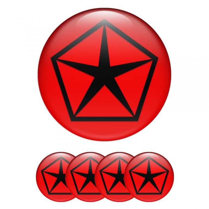 Chrysler Domed Stickers for Wheel Center Caps Red Black Pentastar Logo