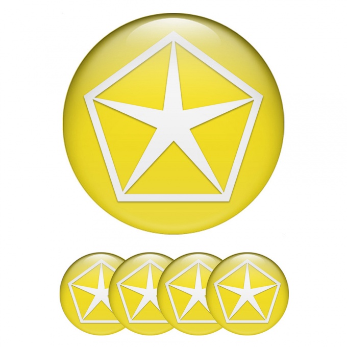 Chrysler Silicone Stickers for Center Wheel Caps Yellow Pentastar White Logo