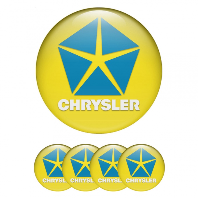 Chrysler Domed Stickers for Wheel Center Caps Yellow Blue Variant