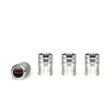 Audi Valve Caps Aluminum 4 pcs Black Silicone Sticker with Red Logo
