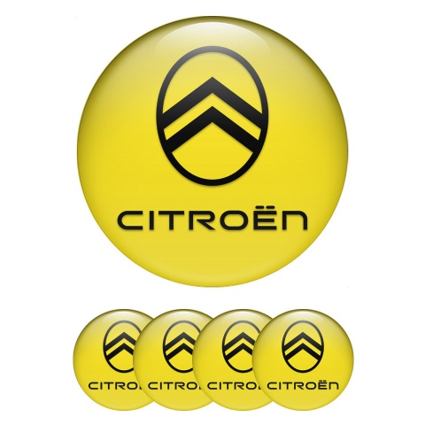 Citroen Domed Stickers for Wheel Center Caps Yellow Black Logo Design