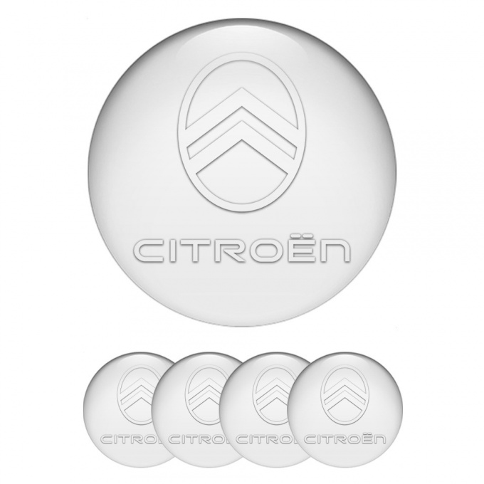 Citroen Center Wheel Caps Stickers Pearl White Logo Design
