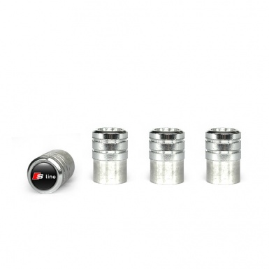 Audi S Line Valve Caps Aluminum 4 pcs Black Silicone Sticker