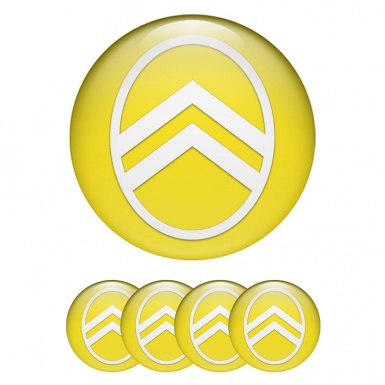 Citroen Center Wheel Caps Stickers Yellow White Logo Edition