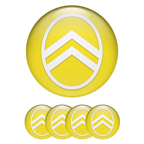 Citroen Center Wheel Caps Stickers Yellow White Logo Edition
